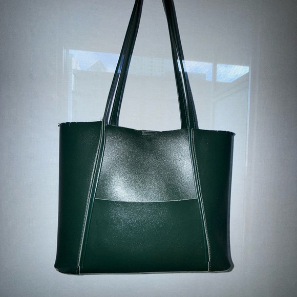 Structured Women Leather Handbag Shoulder Tote Satchel emerald green olive - Picture 12 of 12